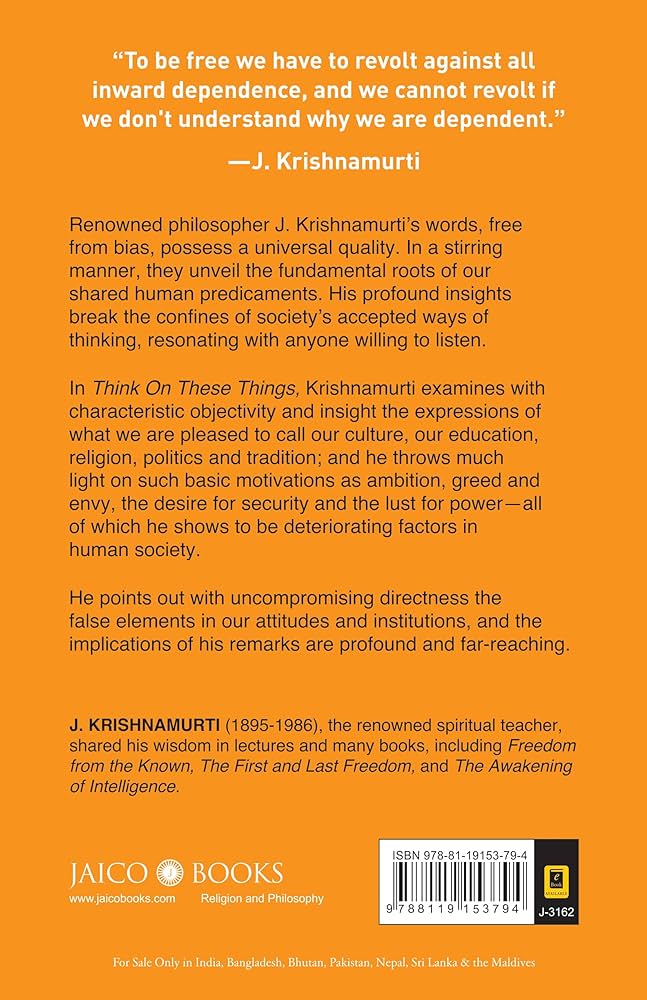 Think On These Things by J. Krishnamurti at BIBLIONEPAL: Bookstore