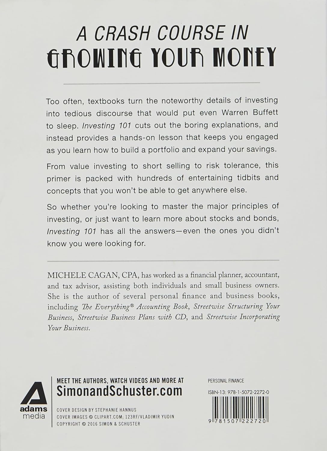 Investing 101 by Michele Cagan, back cover