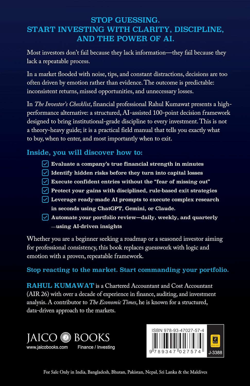 The Investor's Checklist by Rahul Kumawat, back cover