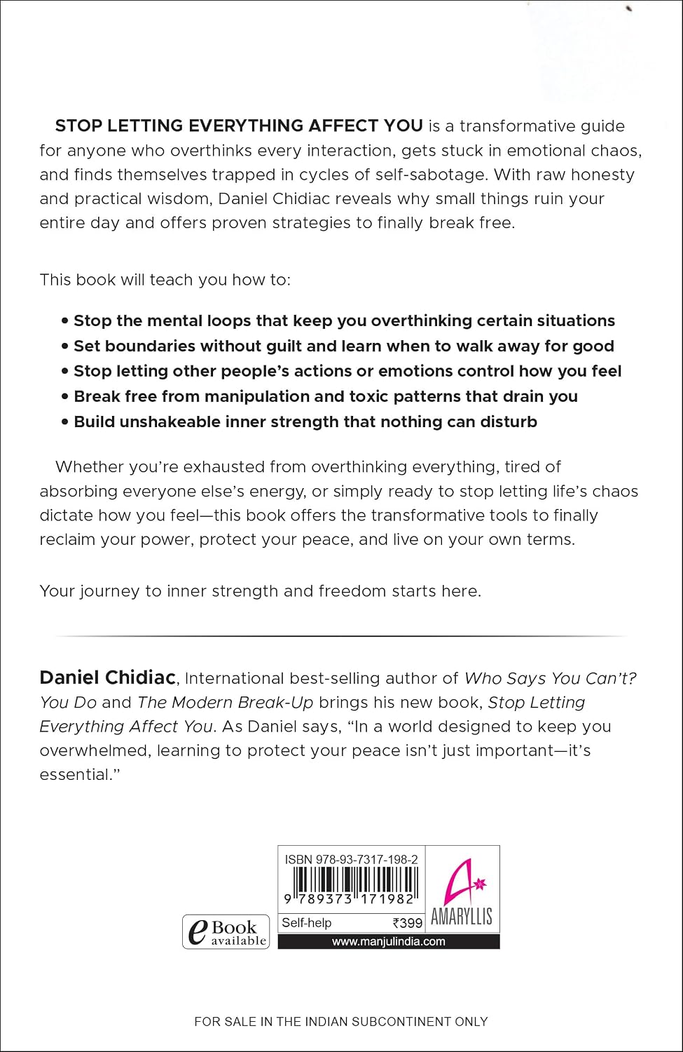 Stop Letting Everything Affect You by Daniel Chidiac, back cover