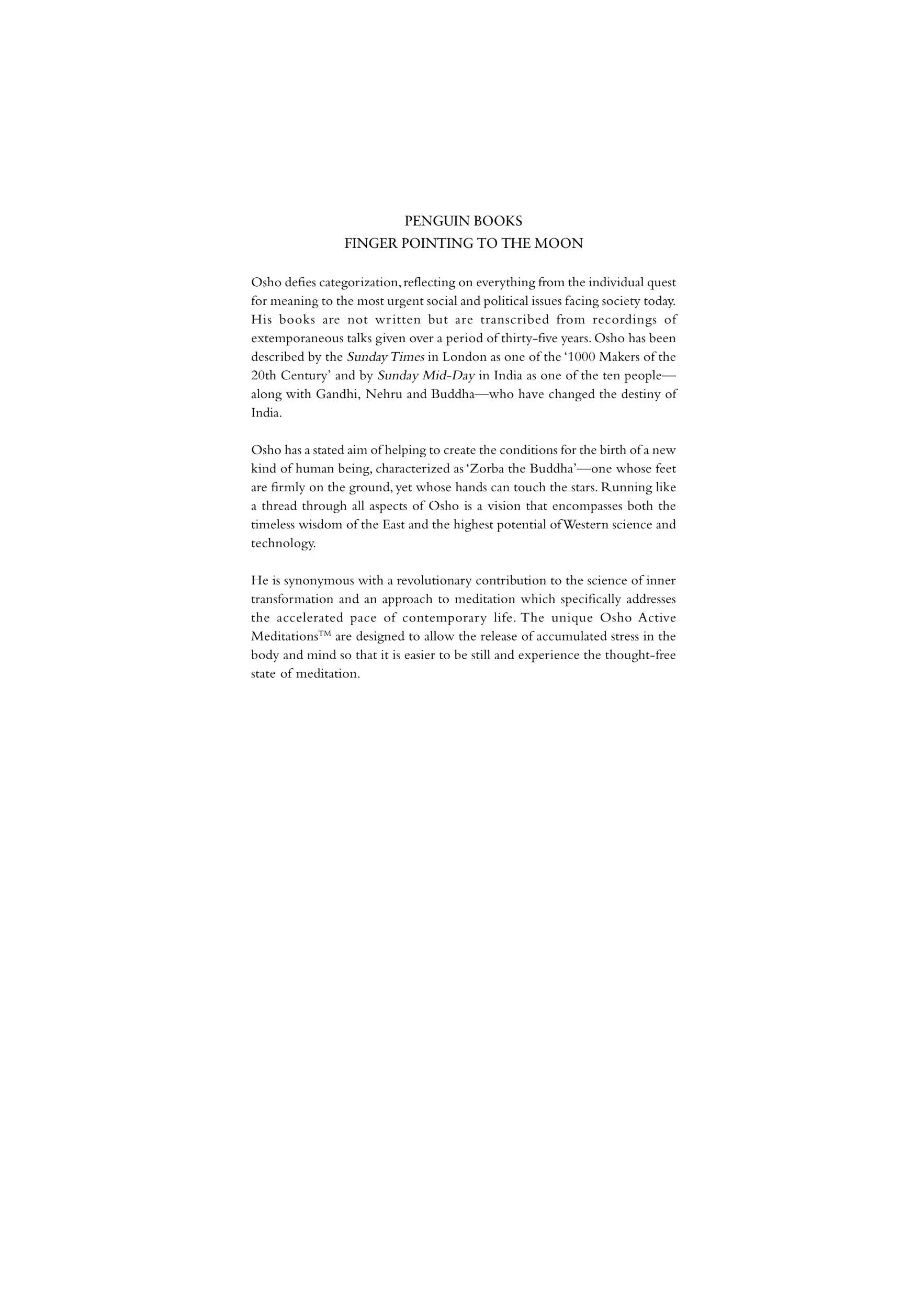 Finger Pointing to the Moon: Talks on the Adhyatma Upanishad by Osho - 9780143068341 - Book Cover